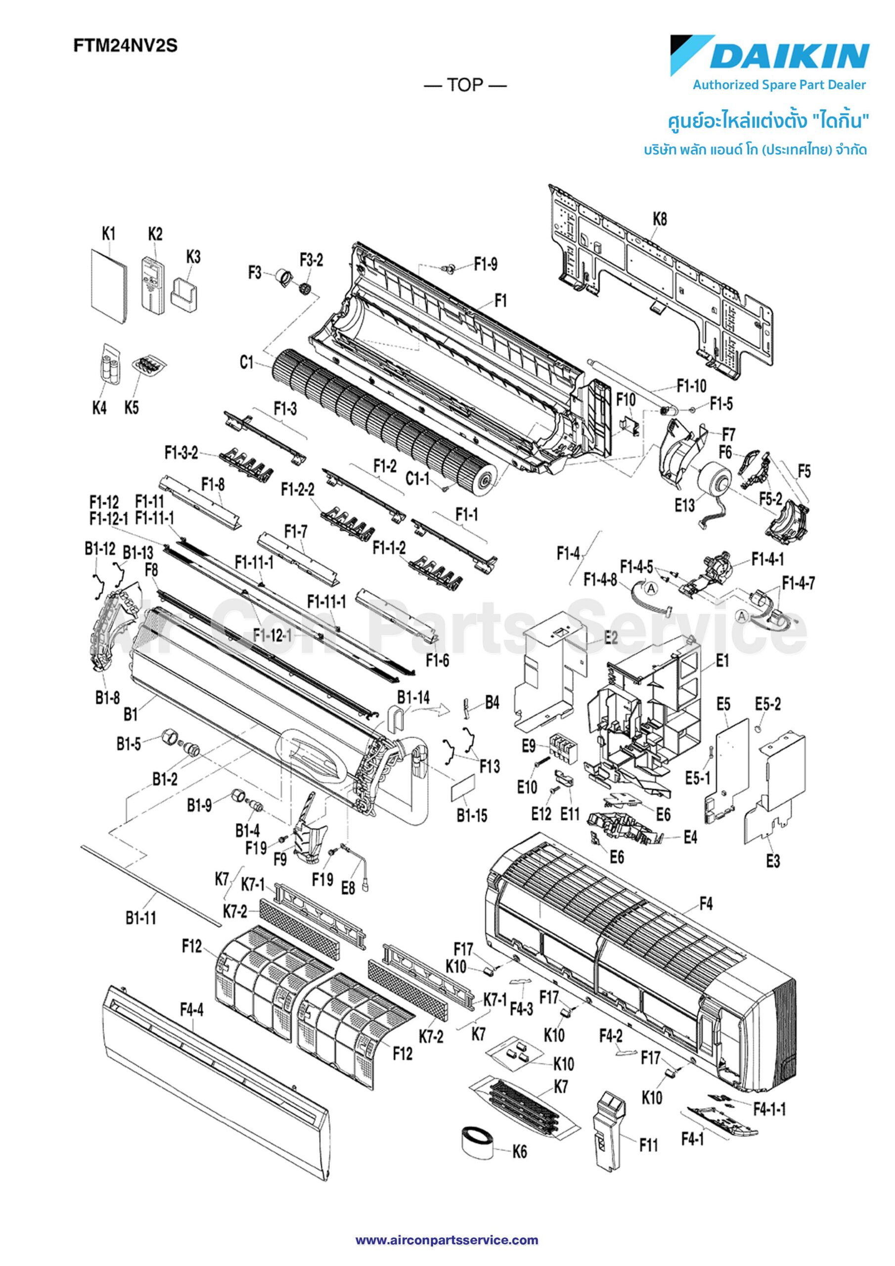 อะไหล่แอร์ DAIKIN คอยล์เย็น Model FTM24NV2S Air Con Parts Service