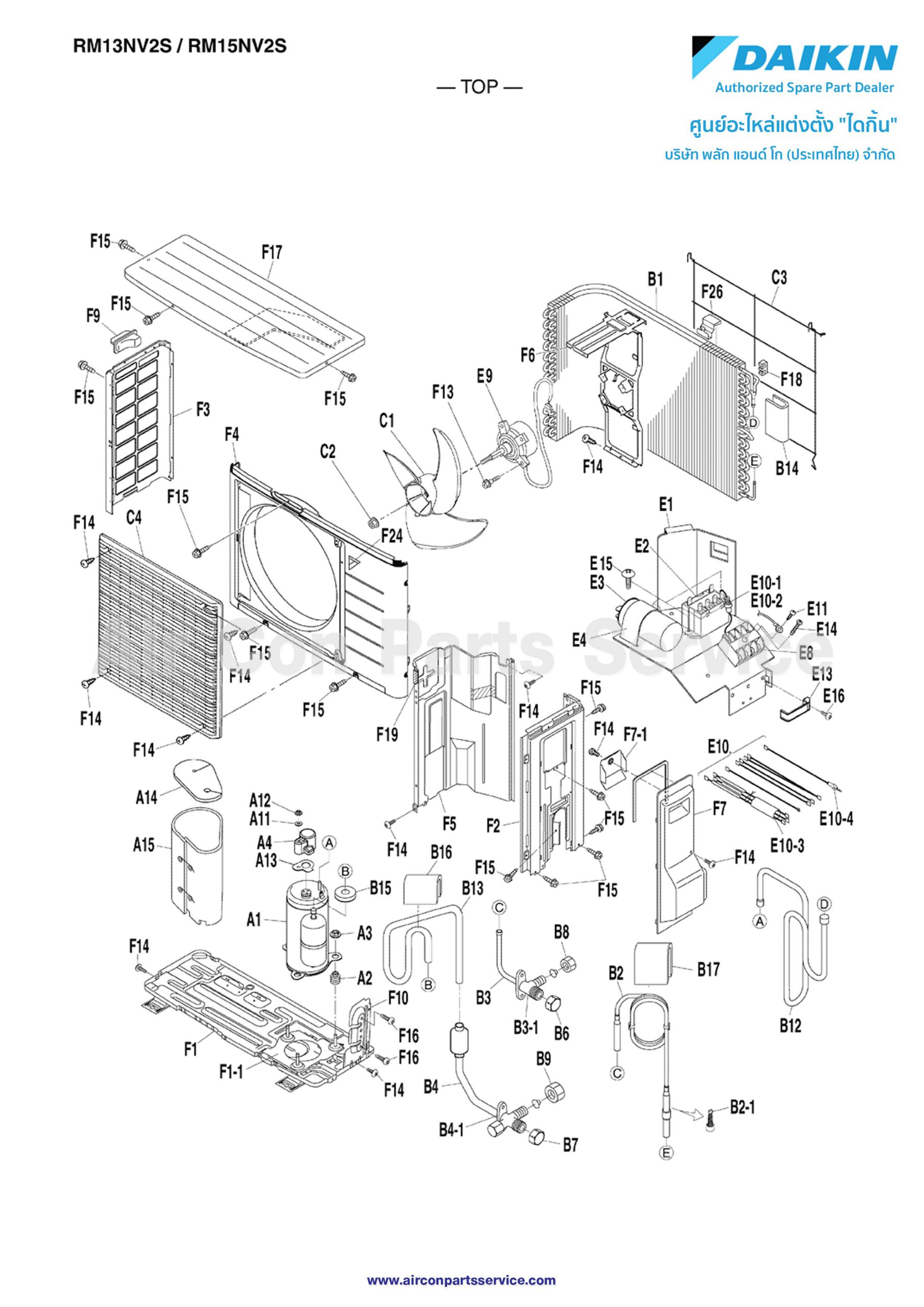 อะไหล่แอร์ DAIKIN คอยล์ร้อน Model RM15NV2S Air Con Parts Service