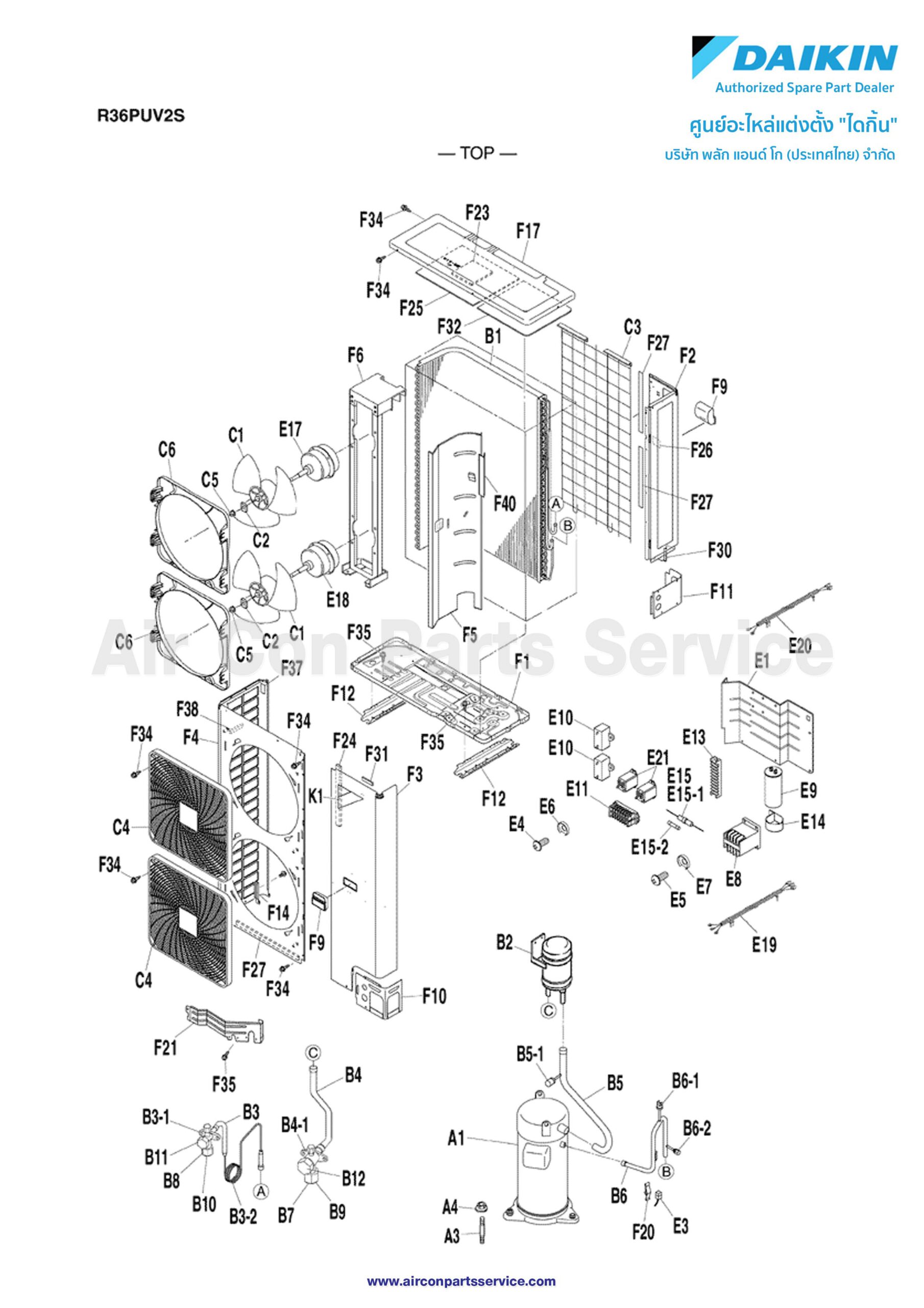 อะไหล่แอร์ DAIKIN คอยล์ร้อน Model R36PUV2S / R36PUY2S Air Con Parts